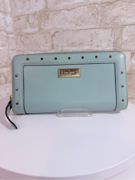 kate spade Handbags - Kate Spade Light Blue Leather Zip-Around Wallet with Gold Studs — GUC